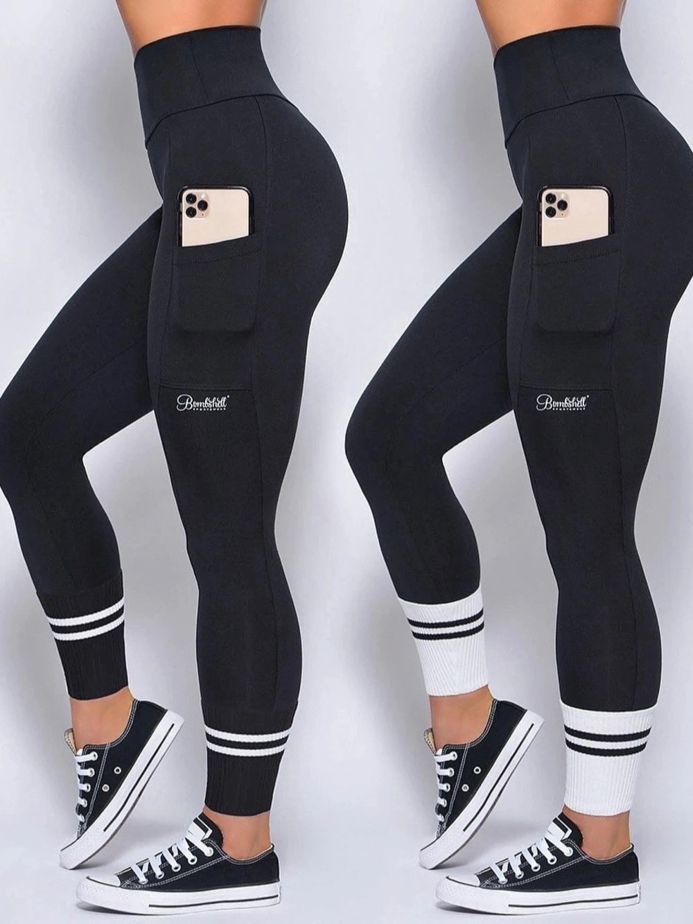Bombshell Sportswear Scrunch Thigh-Highs Black & White Leggings Medium